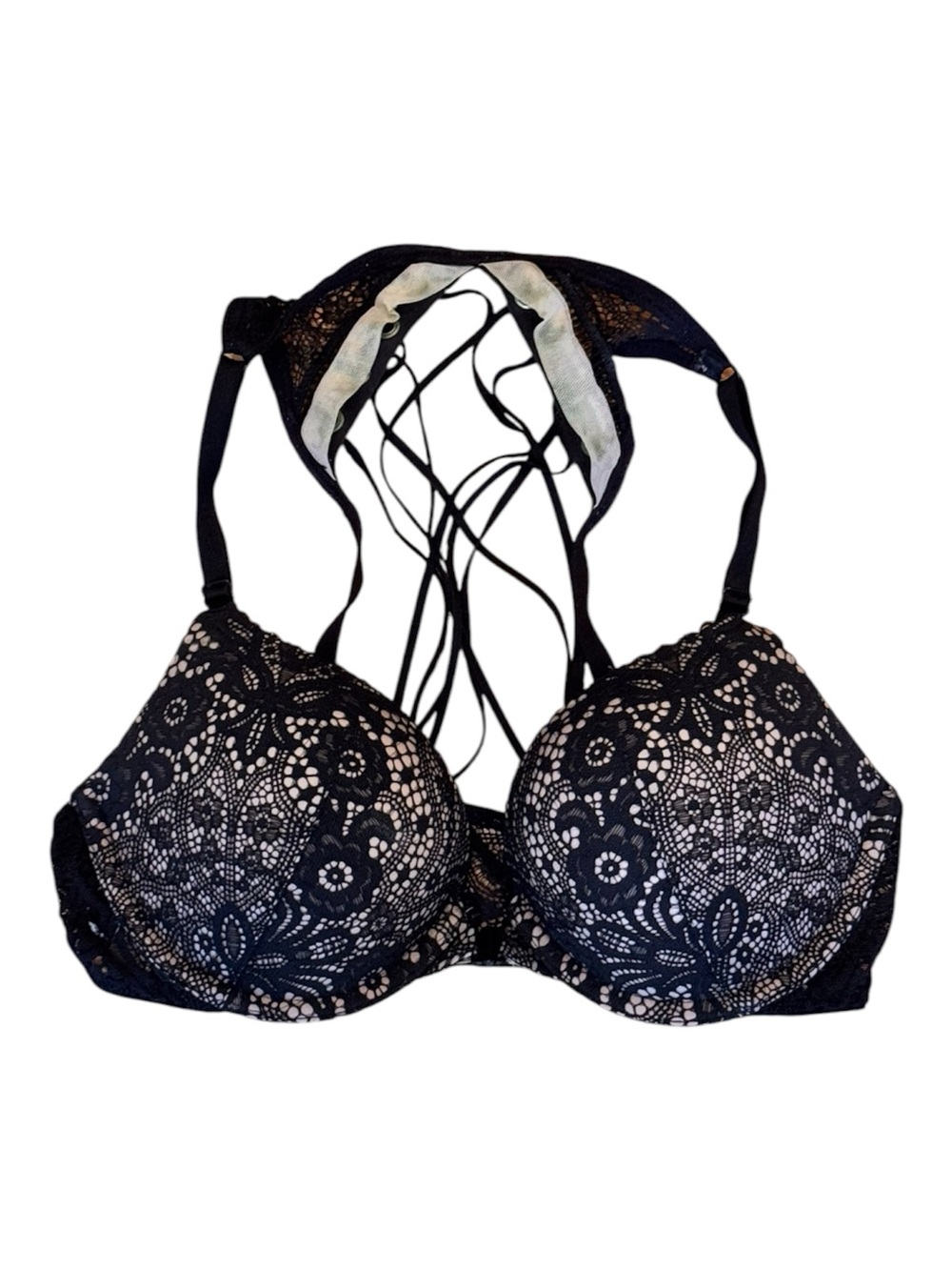 Victoria’s Secret Very Sexy Push Up Bra Black Lace Strappy Sexy 32C